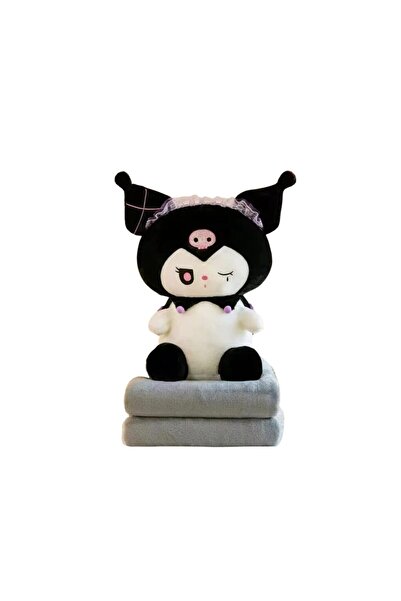 OEM Kuromi Plush Toy and Blanket Set from Hello Kitty Sanrio Series, White/Black, 50 cm
