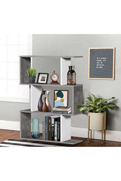 BAITY Malaysian Wooden Shelves, Open Design, 3-Tier, Gray and White