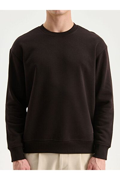 LC Waikiki Kahverengi Bisiklet Yaka Uzun Kollu Erkek Kalın Sweatshirt