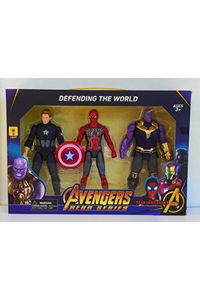 ÇEŞİT SEPETİM Children's Development Toys Light-Up and Movable 20cm Captain America Spider-Man and Thanos Set of 3 Girls
