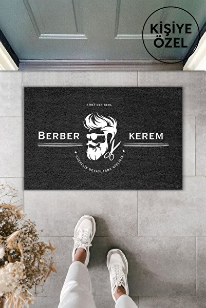 Dormot Modern Dijital Baskı Füme Berber, İş yeri Kapı Önü Paspas 70x45cm