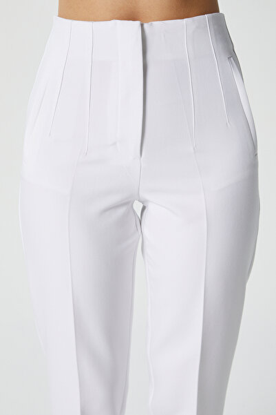 Ritnice Women's Jeremy Tok Textured Ribbed Ecru Carrot Pants 5113