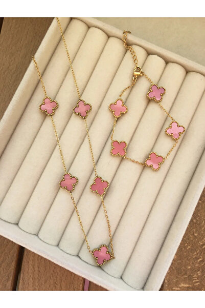 ANGELSS JEWELLERY طقم سوار وقلادة من الذهب الوردي طراز يونكا من فان كليف (طقم...