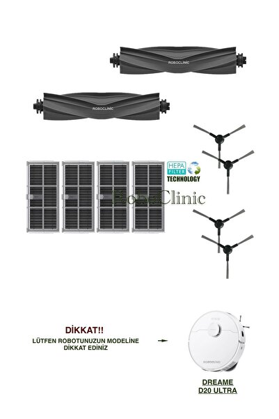 Roboclinic فرشاة بديلة متوافقة مع مكنسة Dreame D20 Ultra الروبوتية، مجموعة فل...