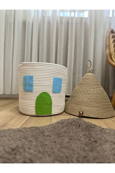 NuaCraft Çocuk Bebek Odası Hasır Ev Figürlü Oyuncak Sepeti, Düzenleyici, Hedi...