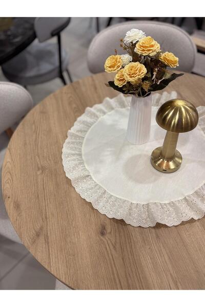 NURGİTA HOME Fırfırlı Fistolu Oval Dekoratif Örtü Duck Keten (50 cm)