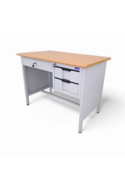 concent Modern office desk - gray wood and iron top with sliding drawer
