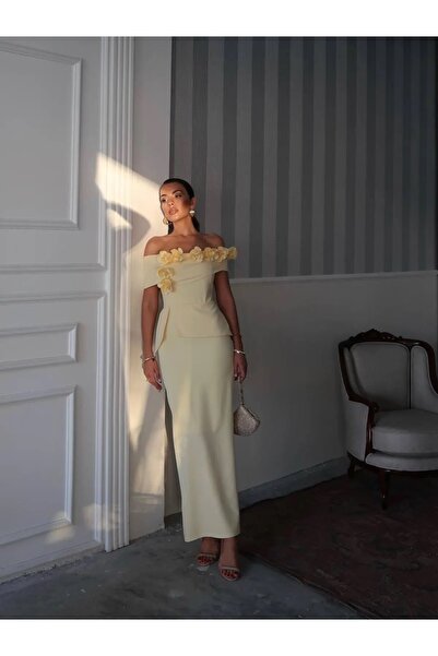 zoezoe Rina Tasarım Çiçek Detay Uzun Elbise