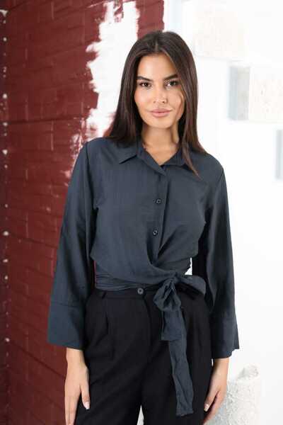 lesclees Kadın Ispanyol Kol Bağlamalı Beli Kuşaklı Gömlek