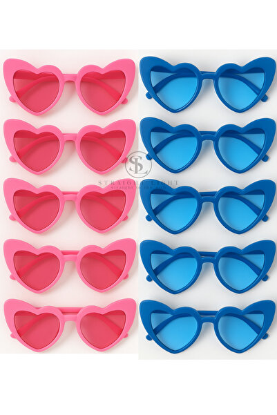 Straight Light Heart Gender Party Gender Reveal Glasses Pink Blue 10-Piece Su...