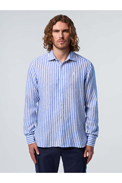 North Sails Regular Fit Geniş Yaka Çizgili Keten Gömlek