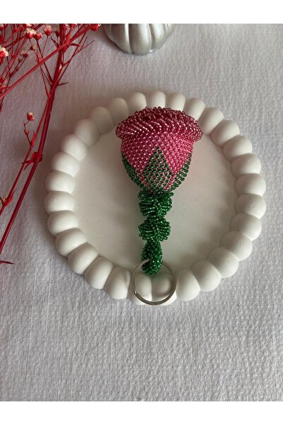 Handmade KUM BONCUK EL İŞİ BÜYÜK BOY GÜL KURUSU RENGİ GÜL ANAHTARLIK