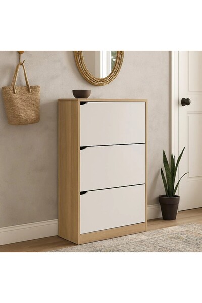 Vi Markets Stylish three-drawer shoe cabinet with a simple wooden design that fits in a variety of spaces.