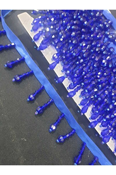 ESRA ŞELEM Mavi Boncuklu Saçak Püskül Dekoratif Şerit Aksesuar Hobi