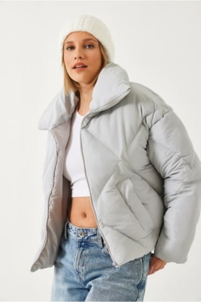 JUPİTER GLOBAL TRADİNG Premium Women's Puffer Jacket L-Grey