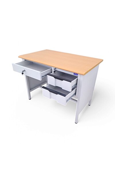 concent Modern office desk - gray wood and iron top with sliding drawer