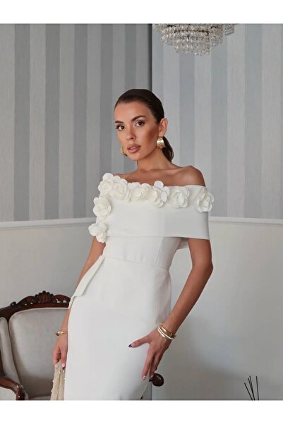zoezoe Rina Tasarım Çiçek Detay Uzun Elbise