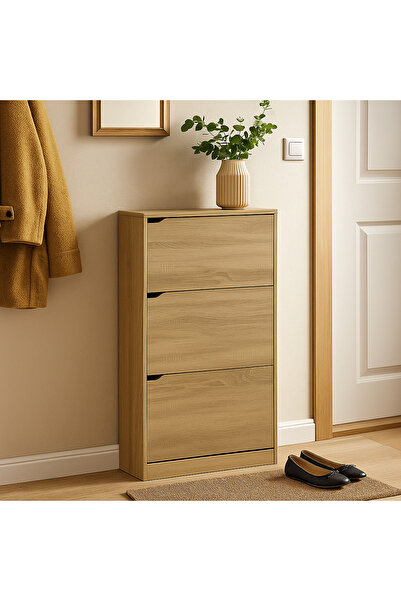 Vi Markets Stylish three-drawer shoe cabinet with a simple wooden design that fits in a variety of spaces.
