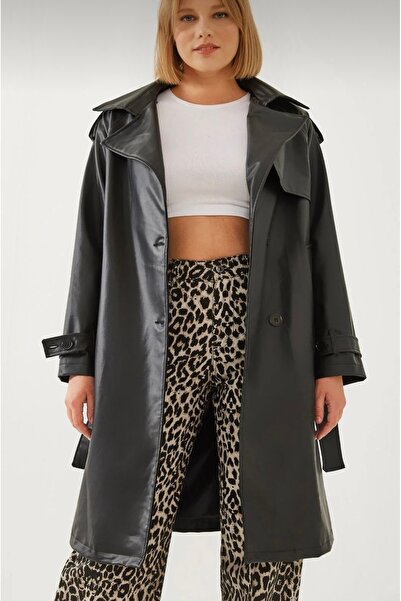 viyan butik Astarlı suni deri trençkot