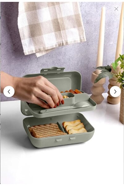 Online Kapında Luxury Green Lunch Box 2 Layers 5 Compartments Lunch Box with Self-Contained Fork and Spoon