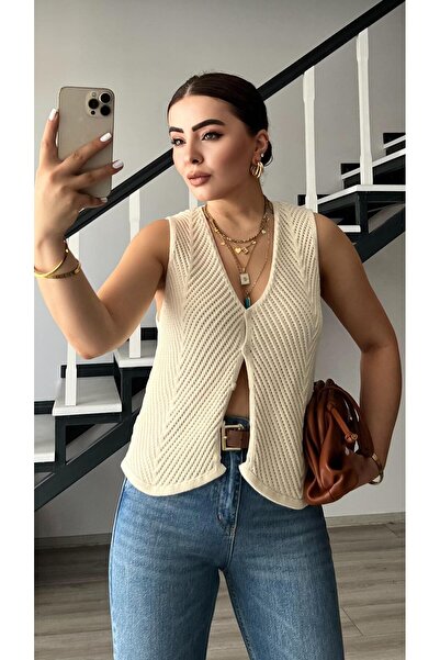 Oslove Ecru 5 Button Knit Vest