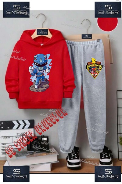 SS SİNSER Детски унисекс комплект спортен екип с качулка и принт „POWARRANGER...
