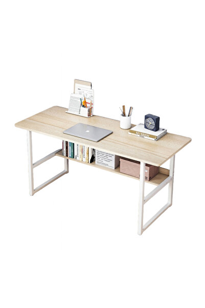 ROHS HomeOFFICE computer desk with shelf, Scandinavian model, Glossy white, metal legs, size 120x45x72 cm