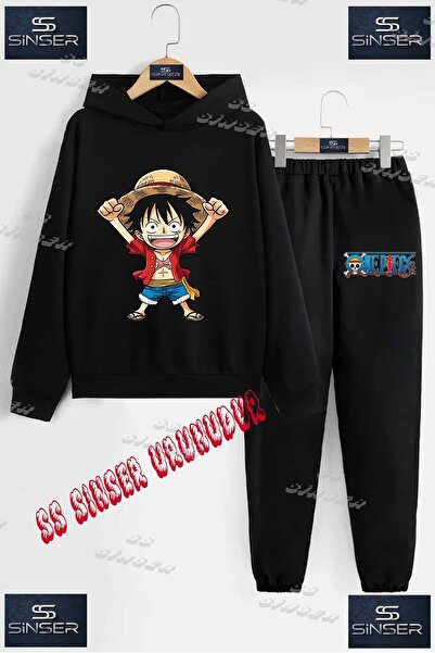 SS SİNSER Детски унисекс комплект с качулка и качулка с принт „ANIME ONE PIEC...