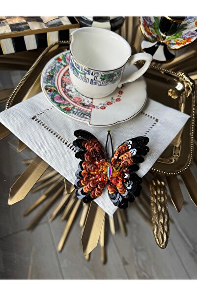 Hatice sakallı design 1 șervețel de prezentare pentru cafea, brodat cu flutur...