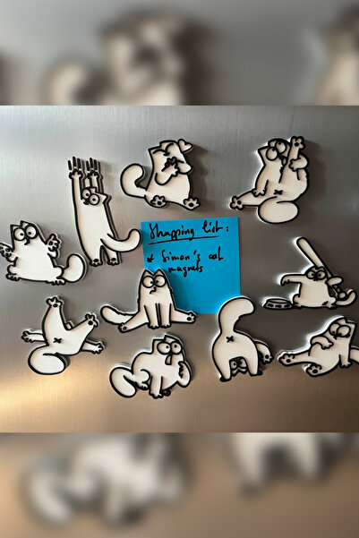 Genç 3D Simon's Cat Magnet | Güçlü Neodyum Mıknatıs | Karışık Renk | Buzdolabı ve Pano İçin Dekoratif Magnet