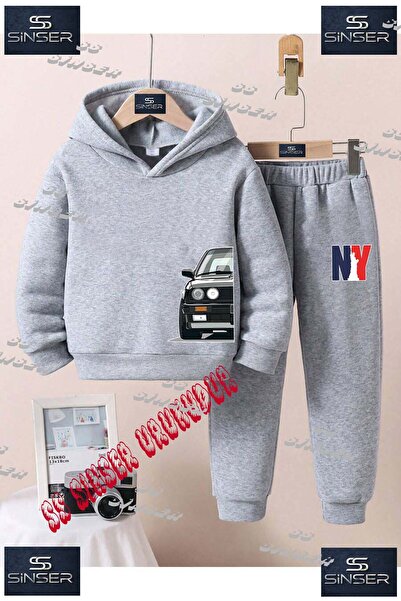 SS SİNSER Παιδικό Unisex Σετ Φόρμας με Κουκούλα και Στάμπα  "CAR BLACK HALF L...