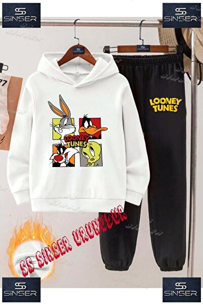 SS SİNSER Детски унисекс спортен екип с качулка и принт „LONEY TUNES 4-Piece ...