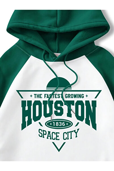 LAPS Hooded White-Green Sleeved Houston Space Oversized Sweatshirt