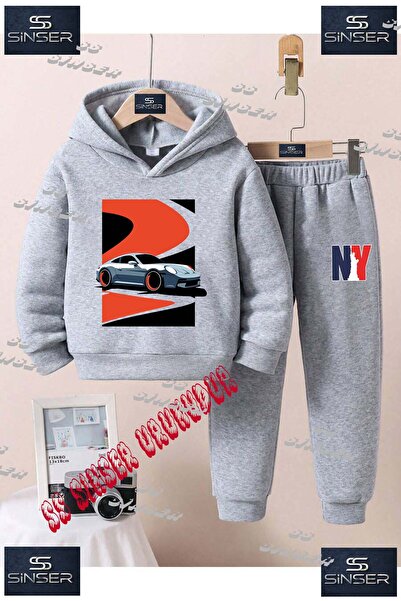 SS SİNSER Παιδικό Unisex Σετ Φόρμας με Κουκούλα με Στάμπα "CAR GRAY RED BLACK...