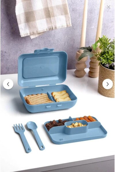 Online Kapında 2-Tier Lunch Box with Spoon and Fork - 5 Compartments - School Storage Container