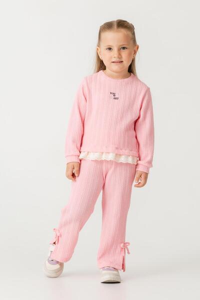 Magu Κοριτσίστικο βαμβακερό ροζ φούτερ με λεπτομέρεια φιστό - Άνετο καθημεριν...