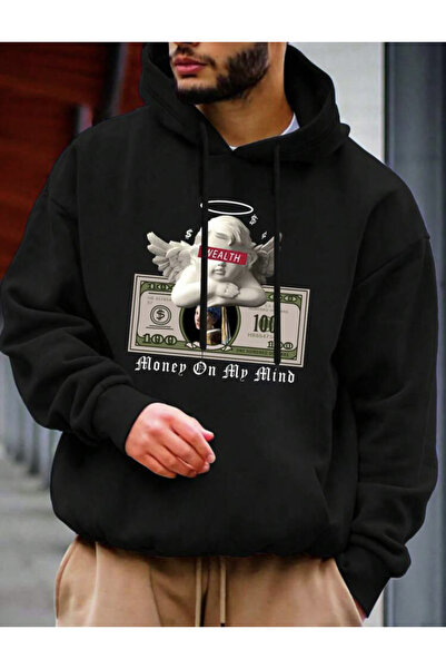 LAPS سويت شيرت أسود بغطاء للرأس مقاس كبير من Money On My Mind