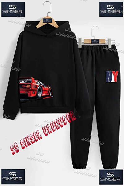 SS SİNSER Детски унисекс спортен екип с качулка и надпис „CAR RED RIGHT SIDE“