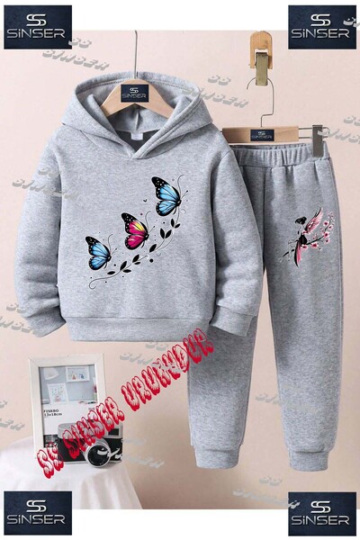 SS SİNSER Παιδικό Unisex Σετ Φούτερ με Κουκούλα και Στάμπα "BUTTERFLY 3LU SAR...