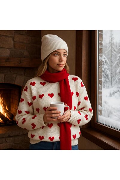 trivvy Pulover de tricotat la modă cu model de inimă Pinterest cu textura moale