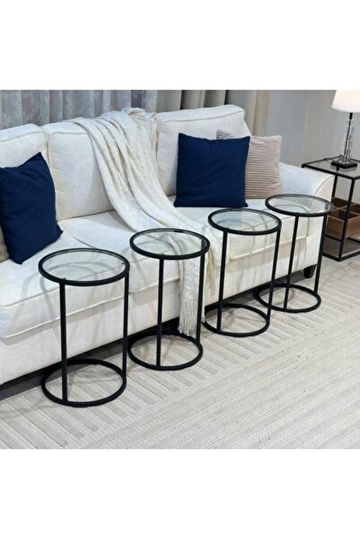 foryou Set of 4 Service Table Black Iron Transparent Glass