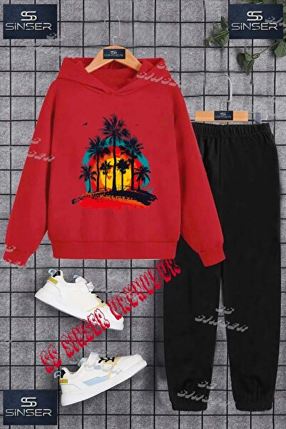 SS SİNSER Παιδικό Unisex Σετ Φόρμας με Κουκούλα με Στάμπα "PALM TREES SUMMER ...