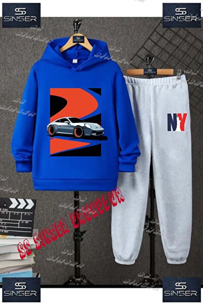 SS SİNSER Παιδικό Unisex Σετ Φόρμας με Κουκούλα με Στάμπα "CAR GRAY RED BLACK...