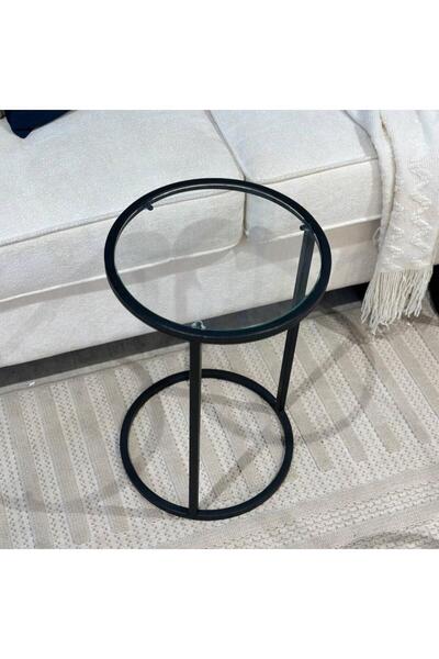 foryou Set of 4 Service Table Black Iron Transparent Glass