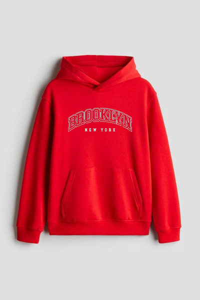 S&A DESIGN New Season 3 Yarn Brooklyn Printed Red Unisex Sweatshirt Hoodie
