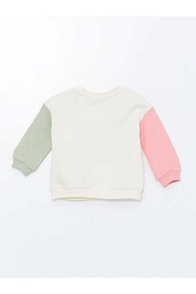 LC Waikiki Lcw Baby Ecru Crew Neck Printed Baby Girl Sweatshirt and Leggings 2-Piece Set