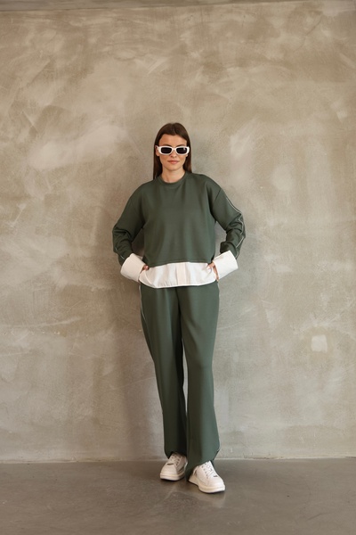 02Lady Fashion Σετ αθλητικής φόρμας Modal με λεπτομέρεια από ινούχα υλικό και διακοσμητικό στολισμό από ινούχα υλικό