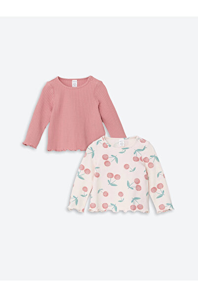 LC Waikiki LCW baby Ekru Bisiklet Yaka Kız Bebek Tişört 2'li