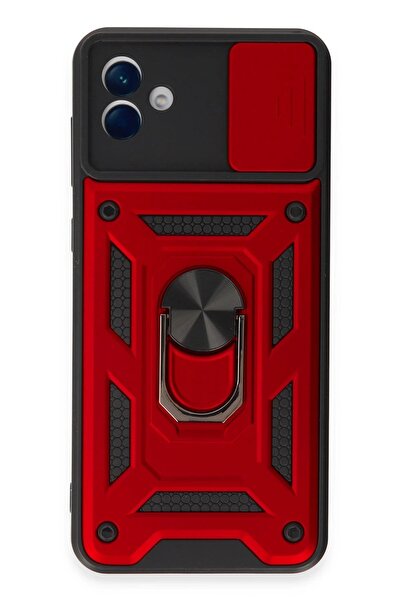 bi seyyar حافظة سامسونج جالاكسي A04E من السيليكون مع حلقة عدسة - أحمر-(5796) - VOANFD5274-6657