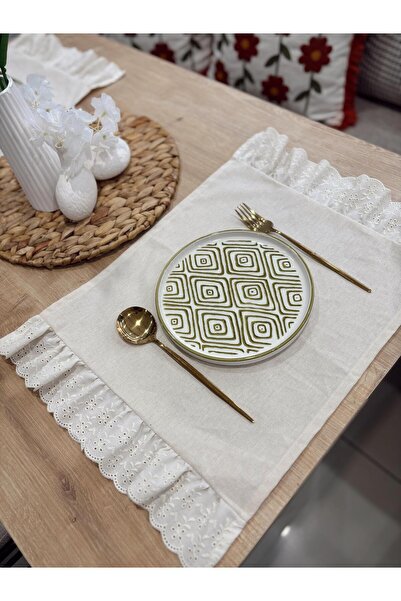 NURGİTA HOME %100 Pamuk Ham Keten Fisto Fırfırlı Amerikan Servisi 2 Adet (35×45)